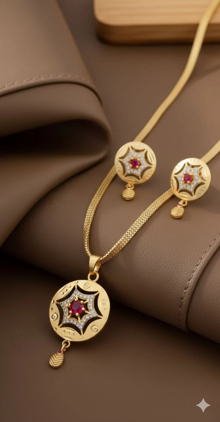 Micro Gold Plated And Diamond Studded Fancy Star Pendant Set with Flower Adjustable Kadli - Image 3