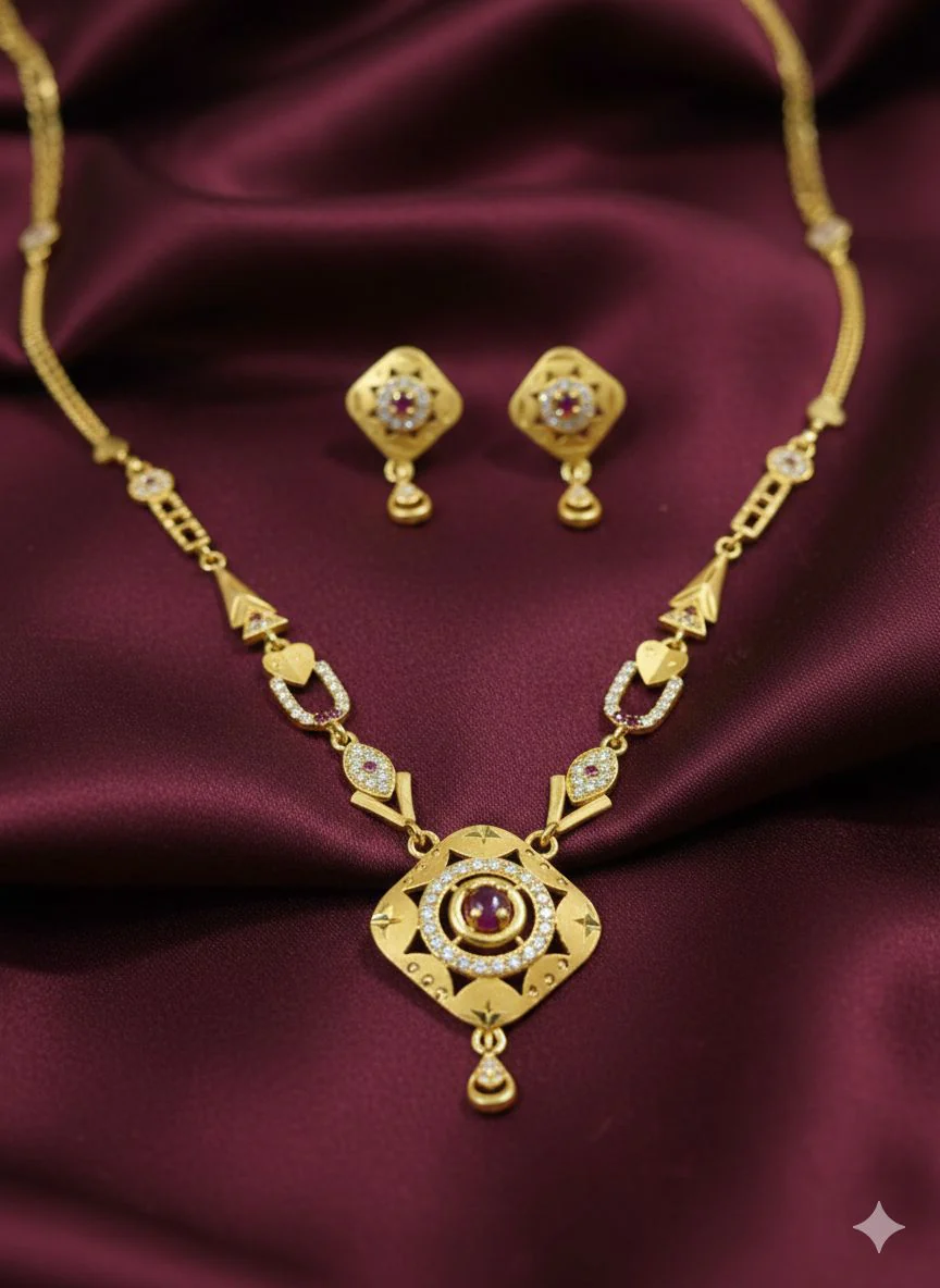 Micro Gold Plated And Diamond Studded Forming Square Necklace with Earrings For Women - Image 2